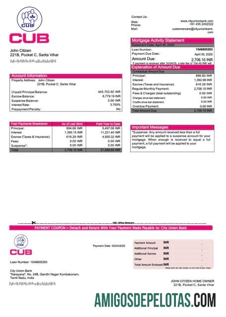em branco Modelo Word e PDF de declaração de hipoteca do India City Union Bank